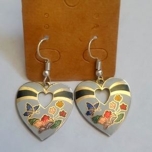 Vintage Cloisonne Heart shape Earrings